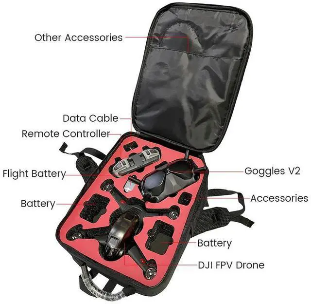 Alt view image 3 of 3 - Waterproof Storage Backpack Bag Large Backpack Glasses Carrying Pouch for FPV Combo Drone Goggles V2 Controller
