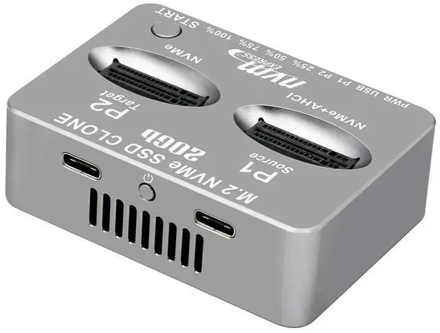 Alt view image 2 of 3 - Dual Bay M2 NVME SSD Clone Enclosure with USB 3.2 Type C for Fast Data Backup and Transfer Speeds up to 1700MBs