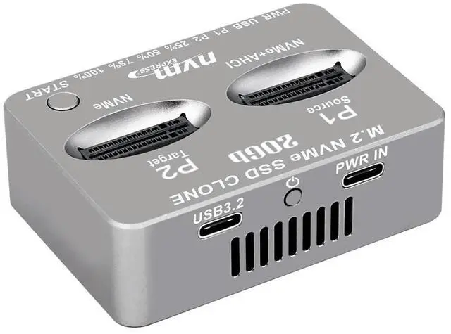 Alt view image 3 of 3 - Dual Bay M2 NVME SSD Clone Enclosure with USB 3.2 Type C for Fast Data Backup and Transfer Speeds up to 1700MBs