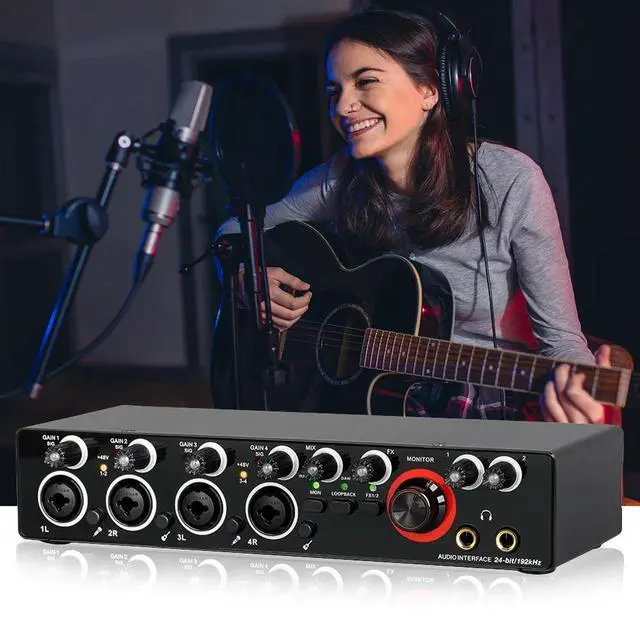 Alt view image 3 of 3 - 4 Channel Audio Sound Card 192kHz 4-in 2-out Portable Recording Sound Card USB Computer Driver Free for Live Recording Karaoke