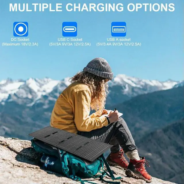 Alt view image 3 of 3 - 60W Folding Solar Panel IP65 Waterproof Foldable Solar Charger Monocrystalline Solar Charger Outdoor Phone Power Bank for Phones