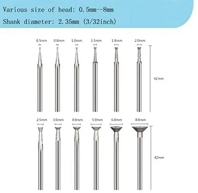 Alt view image 6 of 7 - Bowl Shape Diamond Grinding Burr Fits for Rotary Tool Includes for Dremel with 2.35mm Shank (Pack of 12)