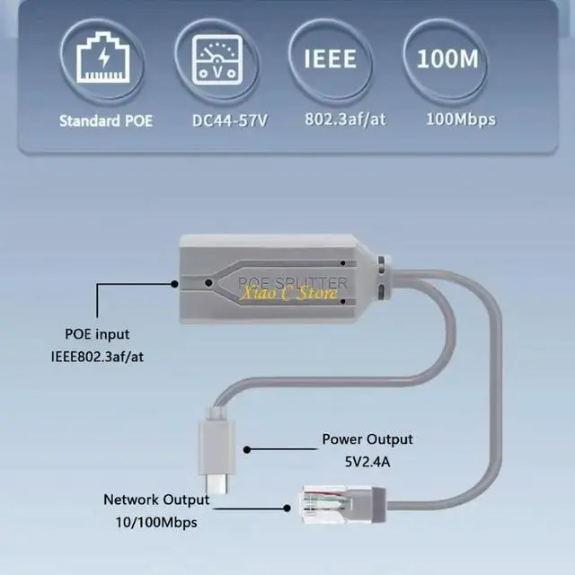 Alt view image 6 of 7 - Compactly USB C PoE Splitter 48V To 5V 2.4A Compatible for NonPoE Devices IEEE802.3af Standard Seamlessly Integration