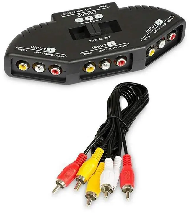 Alt view image 7 of 7 - 3-Way Audio Video AV Switch Selector Box Splitter Switch W/ Cable for TV X-Box DVD Player Devices Switch