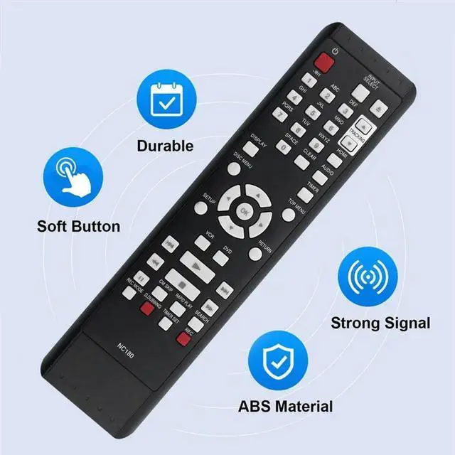 Alt view image 7 of 7 - Remote Control Replacement For Funai VCR Recorder DVDR ZV42FX4A ZV427FX4 NC184 NC180