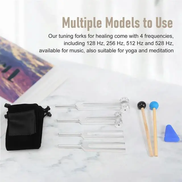 Alt view image 7 of 7 - 4 Pack Tuning Fork Set(128 Hz,256 Hz,512 Hz,528 Hz)with Tuning Fork Hammer for Sound Sound Vibration Tools
