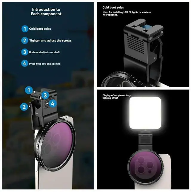 Alt view image 7 of 7 - 67Mm ND2-ND400 Filter Universal Phone Clip With Threaded Adapter Ring Cold Shoe For 16 15 Galaxy S24