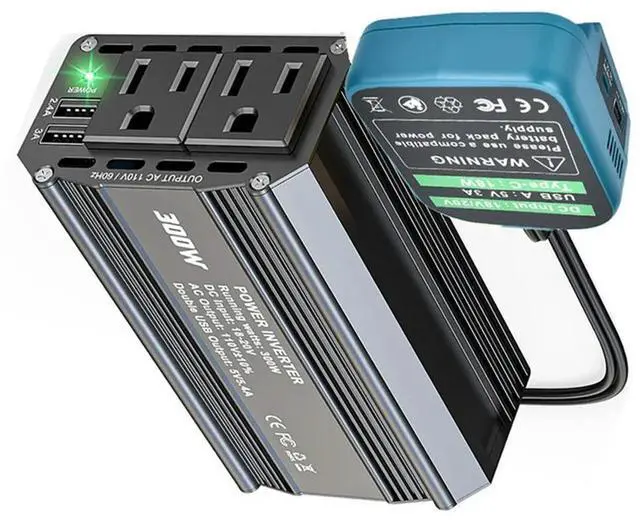 Alt view image 7 of 7 - 300 Watt 18V To 110V Power Inverter For  Inverter Charger DC Adapter With 2 AC Outlets& 2 USB Port F