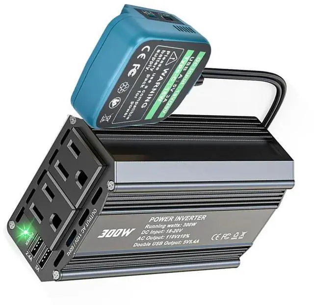 Alt view image 5 of 7 - 300 Watt 18V To 110V Power Inverter For  Inverter Charger DC Adapter With 2 AC Outlets& 2 USB Port F