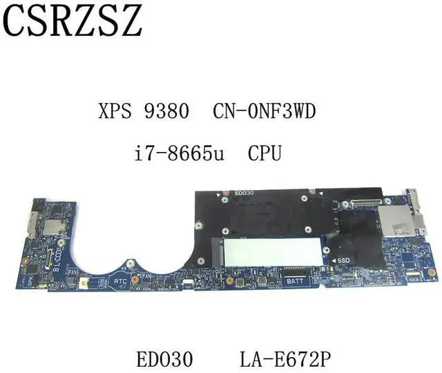 Alt view image 2 of 6 - For XPS 9380 Laptop motherboard with i7-8665u CPU EDO30 LA-E672P CN-0NF3WD 0NF3WD NF3WD Test well