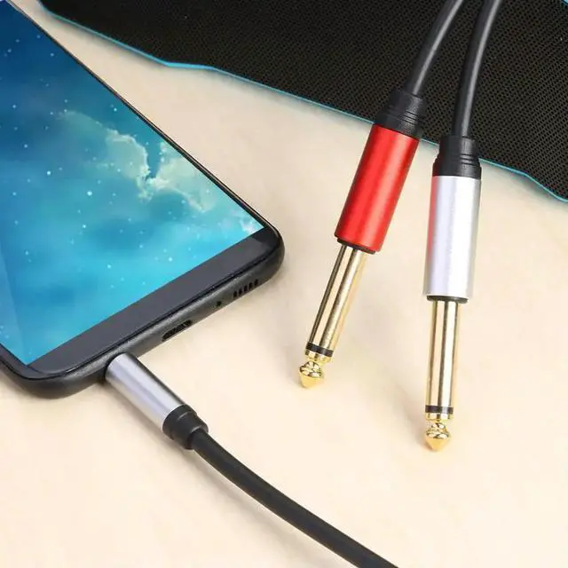 Alt view image 2 of 4 - 1.8m 3.5mm To 6.35mm Adapter Audio Cable Gold Plated 3.5mm To Double 6.35mm TRS Cable Aluminum Housing for Home Stereo System