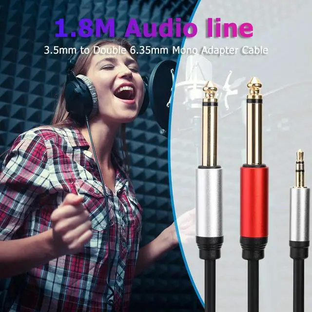 Main image of 1.8m 3.5mm To 6.35mm Adapter Audio Cable Gold Plated 3.5mm To Double 6.35mm TRS Cable Aluminum Housing for Home Stereo System