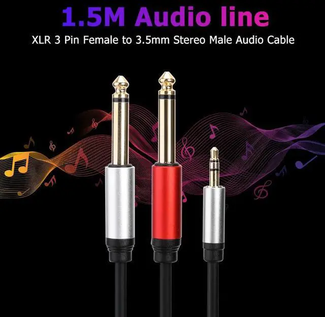 Alt view image 3 of 4 - 1.8m 3.5mm To 6.35mm Adapter Audio Cable Gold Plated 3.5mm To Double 6.35mm TRS Cable Aluminum Housing for Home Stereo System