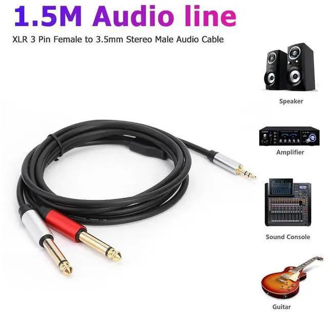 Alt view image 4 of 4 - 1.8m 3.5mm To 6.35mm Adapter Audio Cable Gold Plated 3.5mm To Double 6.35mm TRS Cable Aluminum Housing for Home Stereo System