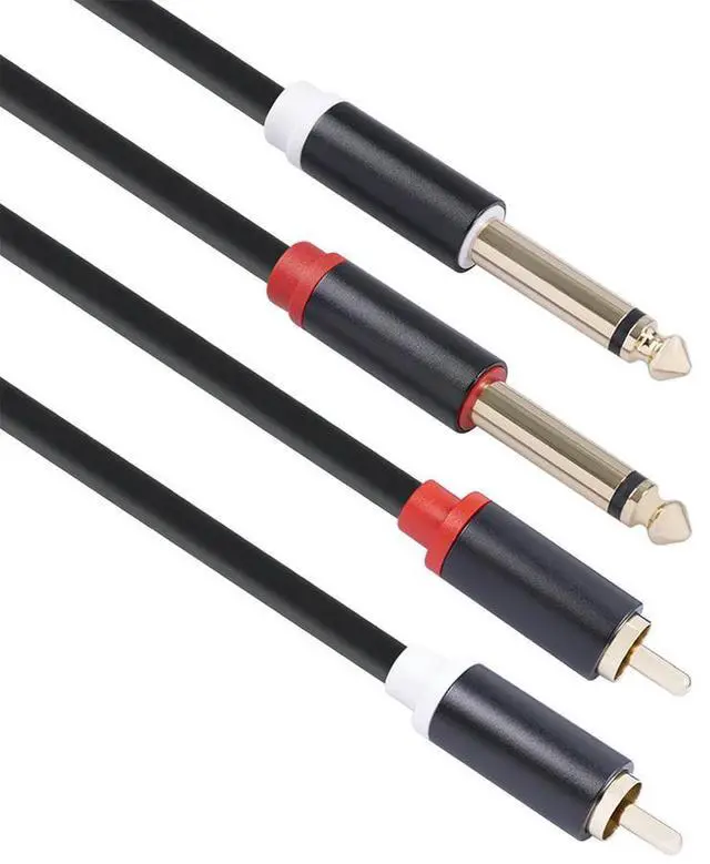 Alt view image 2 of 4 - 1.5m Audio Cable Gold-plated Plug Dual RCA Male to Dual 6.35mm Jack Male Audio Cable for Mixer Amplifier Splitter