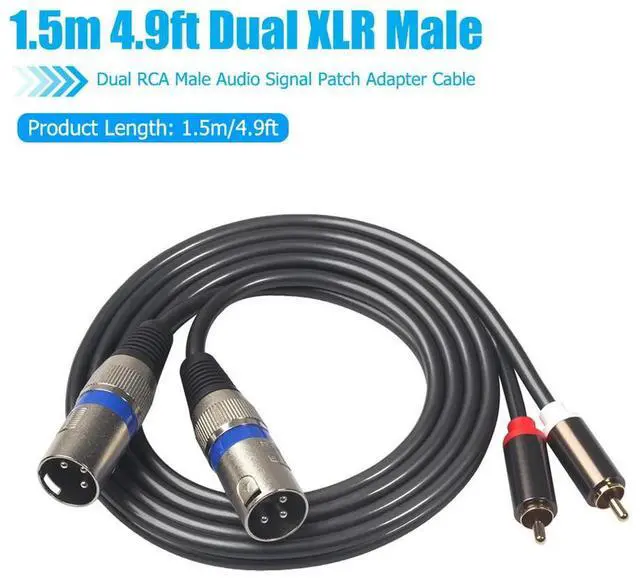 Alt view image 3 of 4 - Dual XLR Male To Dual RCA Male Audio Cable 1.5m/4.9ft Audio Connection Cable Black for Microphone Mixer Headphone Amplifier