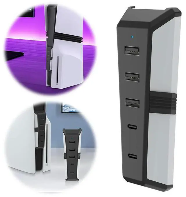 Alt view image 2 of 4 - 5 Ports USB Hub with 3x USB 2.0 1x USB Type-C 1x Type-C 3.1 USB Extender for 5 Pro Console Disc &