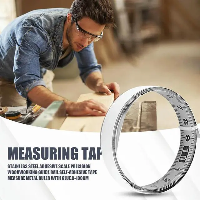 Alt view image 3 of 4 - Stainless Steel Adhesive Scale Precision Woodworking Guide Rail Self-Adhesive Tape Measure Metal Ruler with Glue,C-100cm