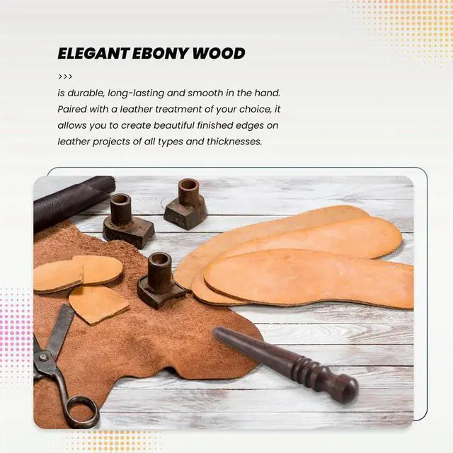 Main image of Wooden Leather Burnisher Tool - Tapered Edge Slicker Features 4 Grooves for Burnishing of Various Leather Thicknesses