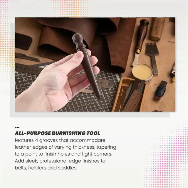 Alt view image 2 of 7 - Wooden Leather Burnisher Tool - Tapered Edge Slicker Features 4 Grooves for Burnishing of Various Leather Thicknesses