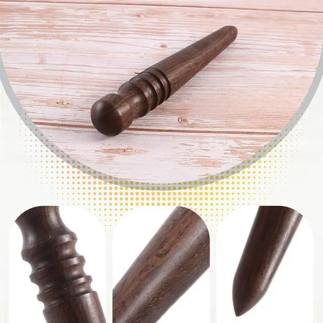 Alt view image 4 of 7 - Wooden Leather Burnisher Tool - Tapered Edge Slicker Features 4 Grooves for Burnishing of Various Leather Thicknesses