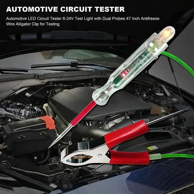 Alt view image 3 of 7 - Automotive LED Circuit Tester 6-24V Test Light with Dual Probes 47 Inch Antifreeze Wire Alligator Clip for Testing