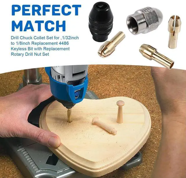 Alt view image 4 of 7 - Drill Chuck Collet Set for Dremel,1/32inch to 1/8inch Replacement 4486 Keyless Bit with Replacement Rotary Drill Nut Set