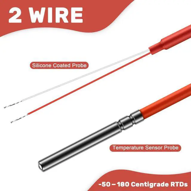 Alt view image 4 of 7 - 2 Wire PT1000 Temperature Sensor Thermistor Silicone Gel Coated 1.5Meters Probe 45mm x 5mm -50-180 Centigrade RTDs