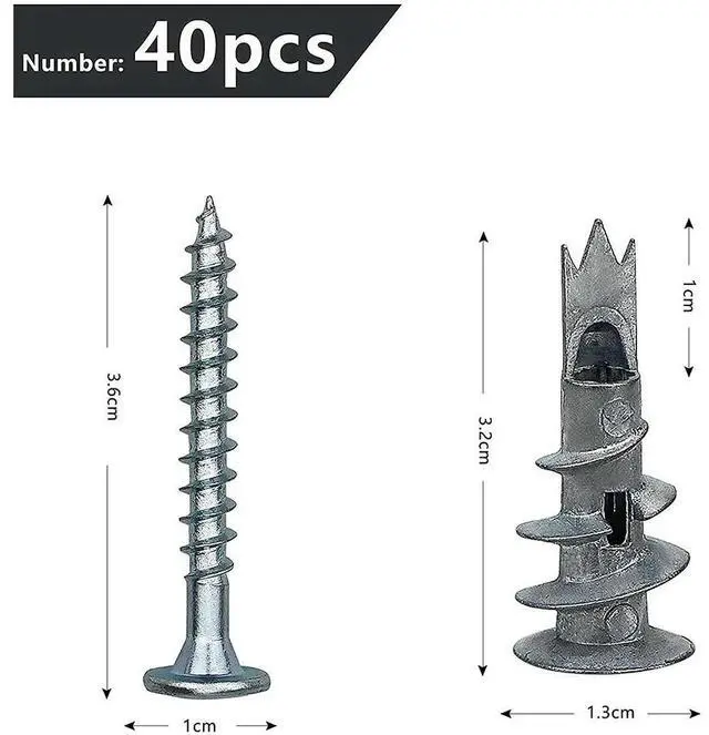 Main image of 40 Pcs Metal Self Drive Anchor Plasterboard Dowels with Screws 4.5 x 35mm for Single-Layer and Double-Clad Plasterboar