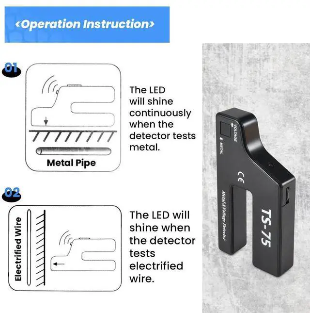 Alt view image 4 of 7 - Handheld Metal Voltage Detector, Cable Pipe Wire Detection, Pipeline Wiring Detector TS-75