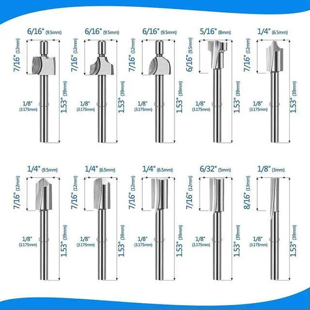 Main image of 20Pc HSS Router Carbide Engraving Bits for Dremel Router Bit Set 1/8 Inch(3mm) Shank for Dremel Proxxon Rotary Tools