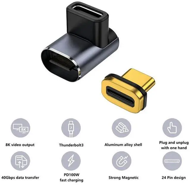 Alt view image 3 of 4 - 2 PCS USB C Magnetic Adapter 40Gbps, 24 Pin USB Adapter,PD100W ,8K@60Hz,Type-C Extender, for Steam Deck,MacBook,Galaxy