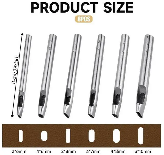 Main image of 6 Sizes Oval Hole Punch for Leather 6mm-10mm Hollow Leather Crafting Hand Punching Tool Kit for Leather Crafting