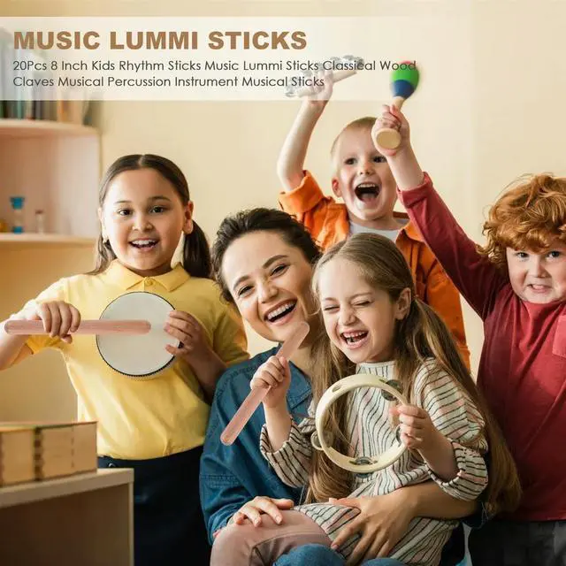 Alt view image 4 of 4 - 20Pieces 8 Inch Kids Rhythm Sticks Music Lummi Sticks Classical Wood Claves Musical Percussion Instrument Musical Sticks