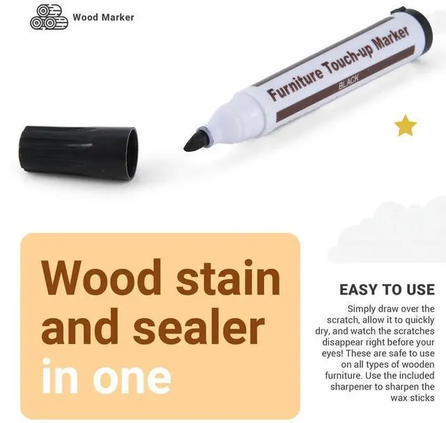 Alt view image 4 of 4 - Furniture Repair Kit Wood Markers - Set of 17 - Markers and Wax Sticks with Sharpener Kit, for Scratches, Wood Floors
