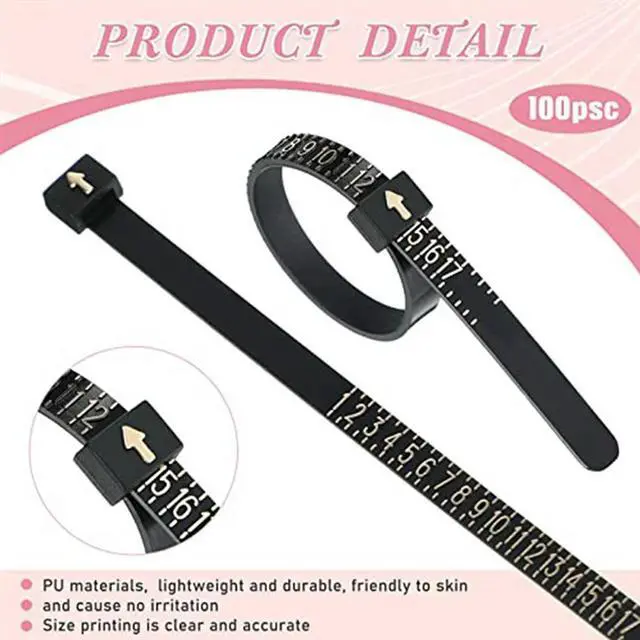 Main image of 100 Pack Reusable Finger Size Gauge Measure Ring Sizer Plastic US Ring Measurement Tool White and Black