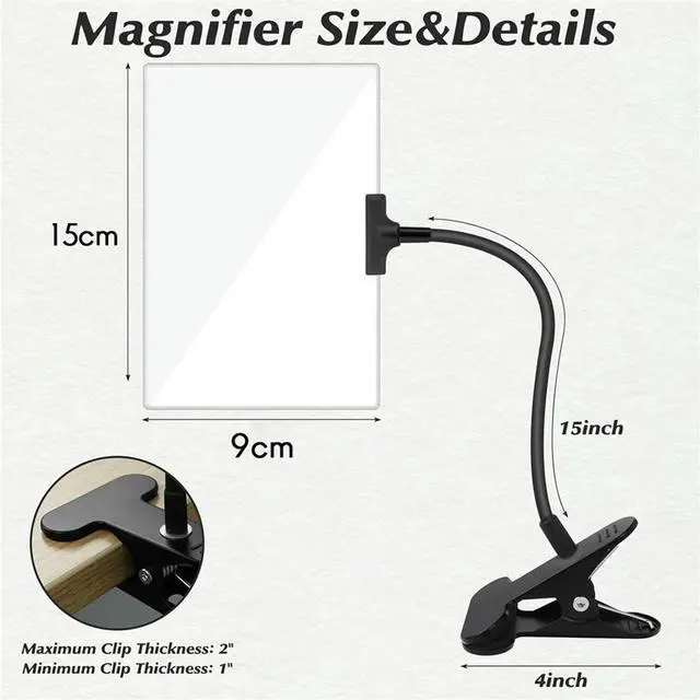 Alt view image 2 of 4 - 5X Magnifying Glass with Clip, 6x3.5 Inch Magnifier with Clamp Adjustable Flexible Gooseneck,Clip on Magnifying Glass