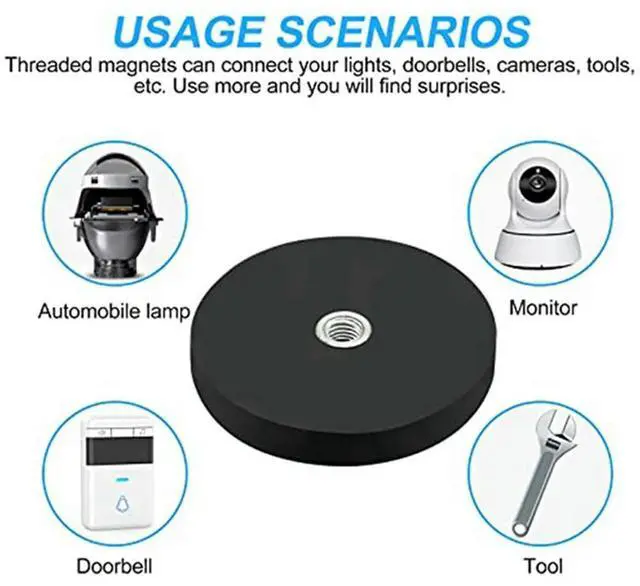 Alt view image 3 of 4 - 8Pack Rubber Coated Magnet Neodymium Magnet Base with Rubber Coating Ø 43mm Anti Scratch Magnet M6 Male Thread Black