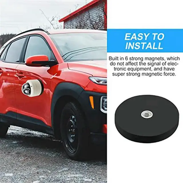 Alt view image 4 of 4 - 8Pack Rubber Coated Magnet Neodymium Magnet Base with Rubber Coating Ø 43mm Anti Scratch Magnet M6 Male Thread Black