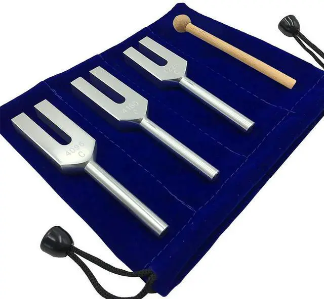 Alt view image 4 of 4 - Tuning Forks Set 4096 Hz 4160 Hz 4225 Hz Tuning Forks Set Tuning Fork with Wooden Hammers and Cloth Bag Style 1