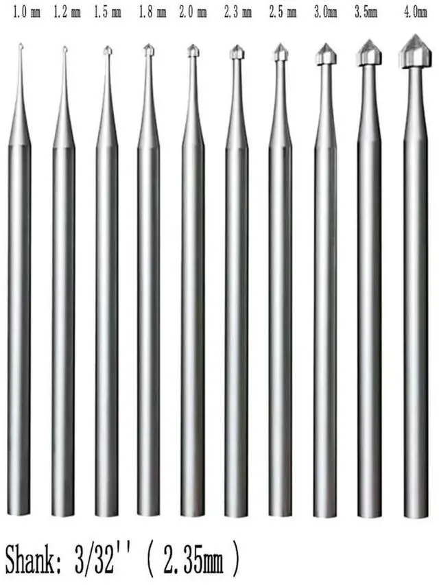 Main image of 10 Pcs Jewelry Setting Burr - 3/32Inch Shank Stone Setting Burs Cylinder - Cone Shape Lapidary Making Tools