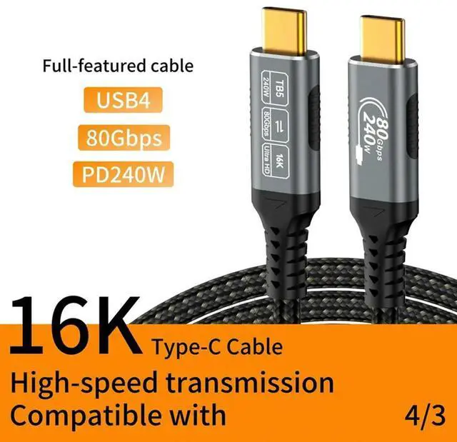 Alt view image 3 of 4 - USB4 80Gbps PD240W Fast Charging Cable For Thunderbolt 4/3 Full-Featured Fast Charging Cableusb C To C Data
