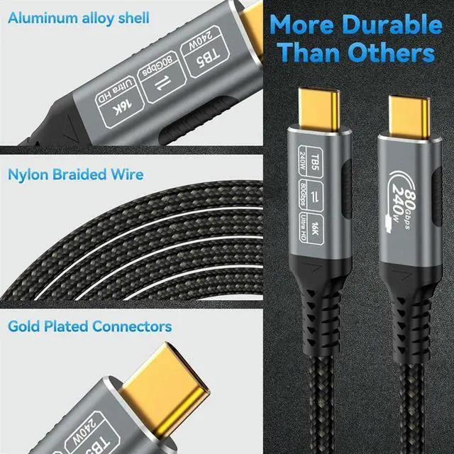 Alt view image 4 of 4 - USB4 80Gbps PD240W Fast Charging Cable For Thunderbolt 4/3 Full-Featured Fast Charging Cableusb C To C Data