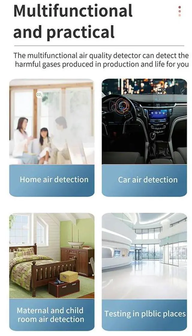 Alt view image 2 of 4 - 6 in 1 PM2.5 PM10 HCHO TVOC CO CO2 Air Detector CO CO2 Formaldehyde Monitor Home Office Air Tester,Black