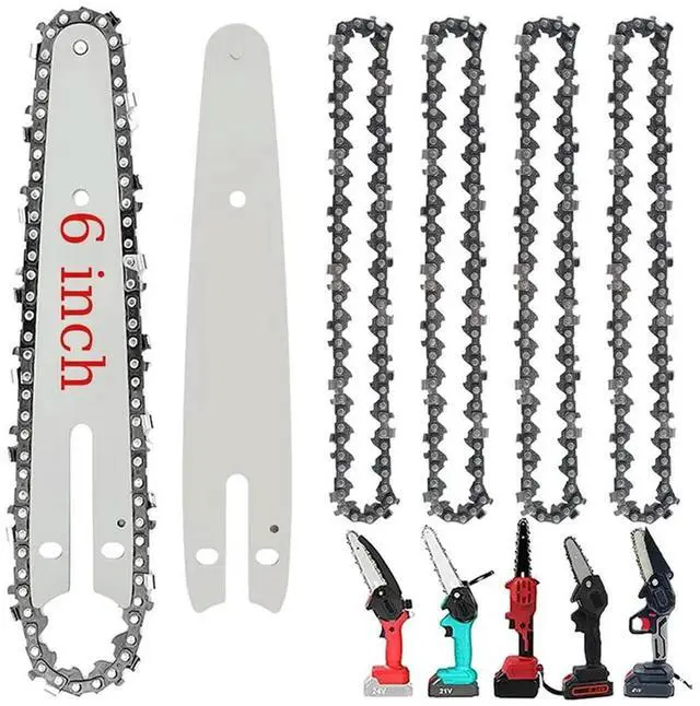 Main image of 5 Pieces 6 Inch Mini Chainsaw Chain with 2 Pcs Replacement Saw Chain Bar for Cordless Electric Portable Mini Chainsaw