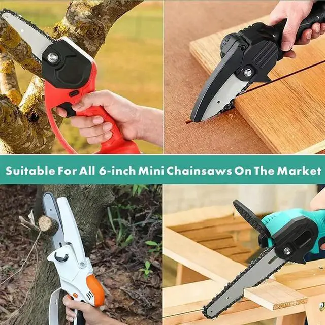 Alt view image 3 of 4 - 5 Pieces 6 Inch Mini Chainsaw Chain with 2 Pcs Replacement Saw Chain Bar for Cordless Electric Portable Mini Chainsaw