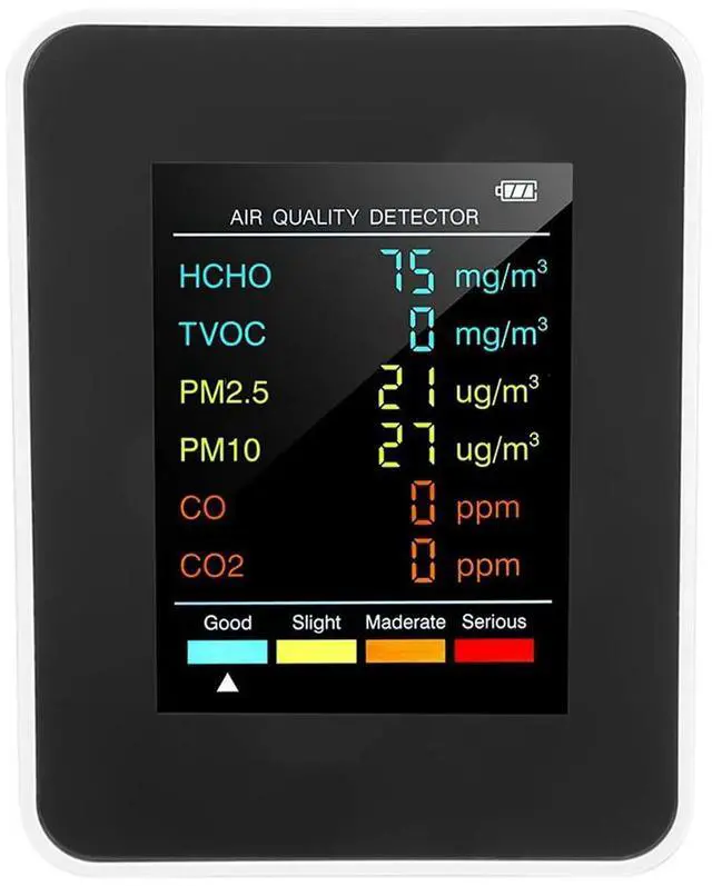 Main image of 6 in 1 PM2.5 PM10 HCHO TVOC CO CO2 Air Detector CO CO2 Formaldehyde Monitor Home Office Air Tester,White