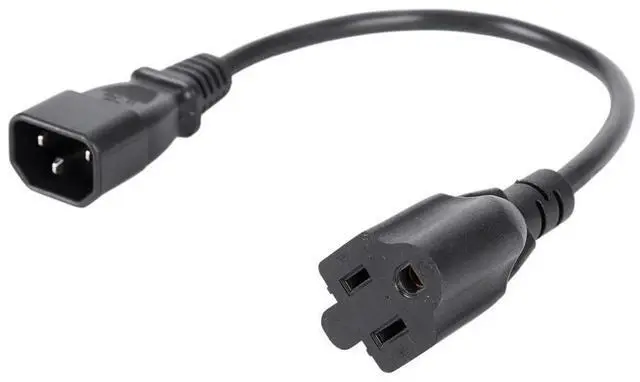 Main image of 2X 1Ft IEC 320 C14 Male Plug To NEMA 5-15R 3 Prong Female PC Power Adapter Cable Black