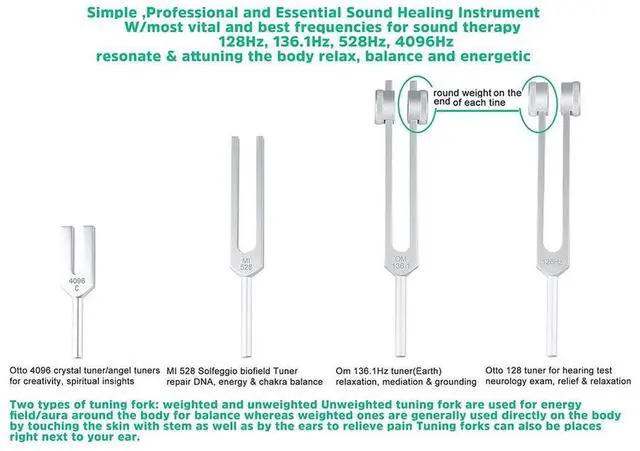 Alt view image 2 of 7 - 4Pcs Tuning Fork Set(128Hz, OM 136.1Hz, MI 528Hz, 4096Hz),for Healing Chakra,Sound Therapy,Reliever Stress