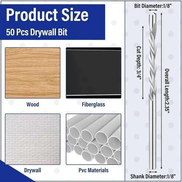 Alt view image 2 of 4 - 50 Pcs Drywall Bit 1/8 Inch Spiral Saw Tip Cutting Bits Drywall Guide Point Cutting Bits Tools, for Use with Spiral Saw